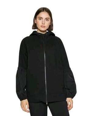 Athleta Womens Jacket Full Zip On My Way Triumph Puff Sleeve Size Small Black